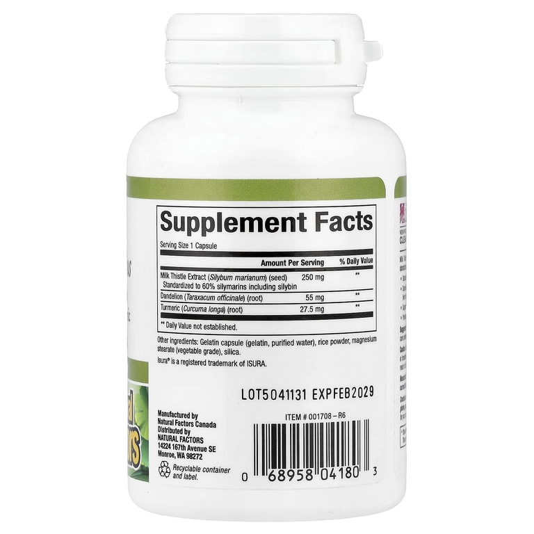 Natural Factors, Herbal Factors® расторопша плюс, 250 мг, 60 капсул (Товар снят с продажи) 