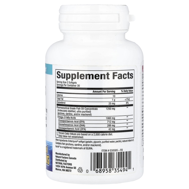 Natural Factors, RxOmega-3 в мини-капсулах, 60 капсул (530 мг в 1 капсуле)
