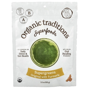 Organic Traditions, Superfoods, оригинальная суперзелень с куркумой, 100 г (3,5 унции)