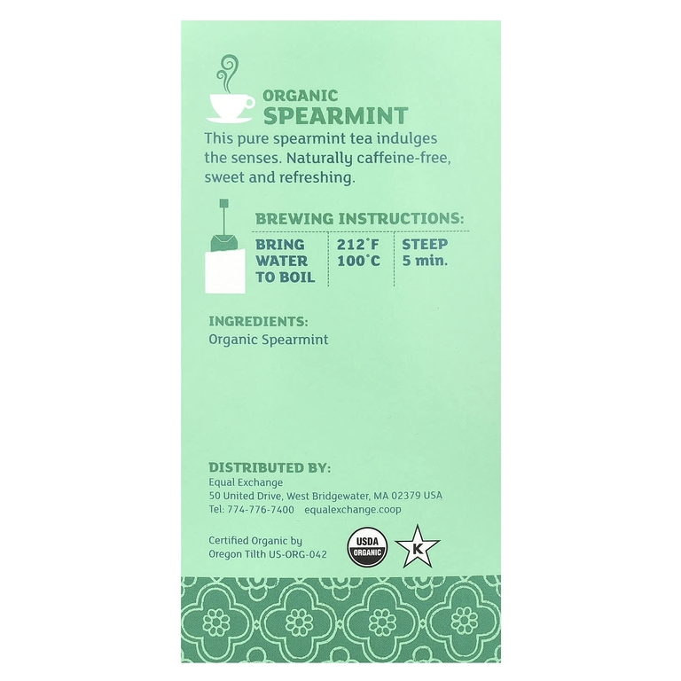 Equal Exchange, органическая кудрявая мята, травяной чай, без кофеина, 20 чайных пакетиков, 28 г (0,99 унции)