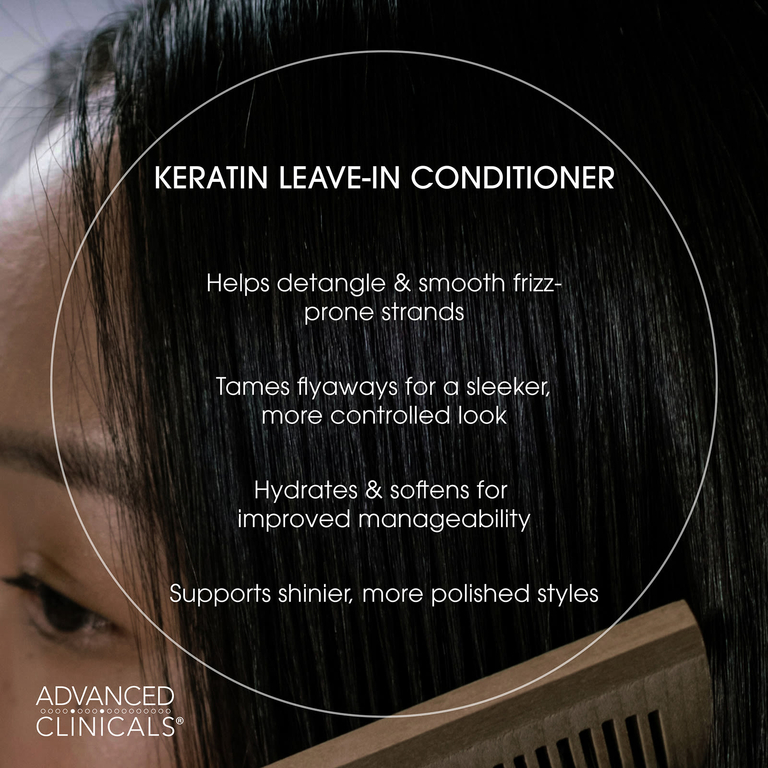 Advanced Clinicals, Keratin Smooth & Shine, несмываемый кондиционер для гладкости и блеска волос, 237 мл (8 жидк. унций)