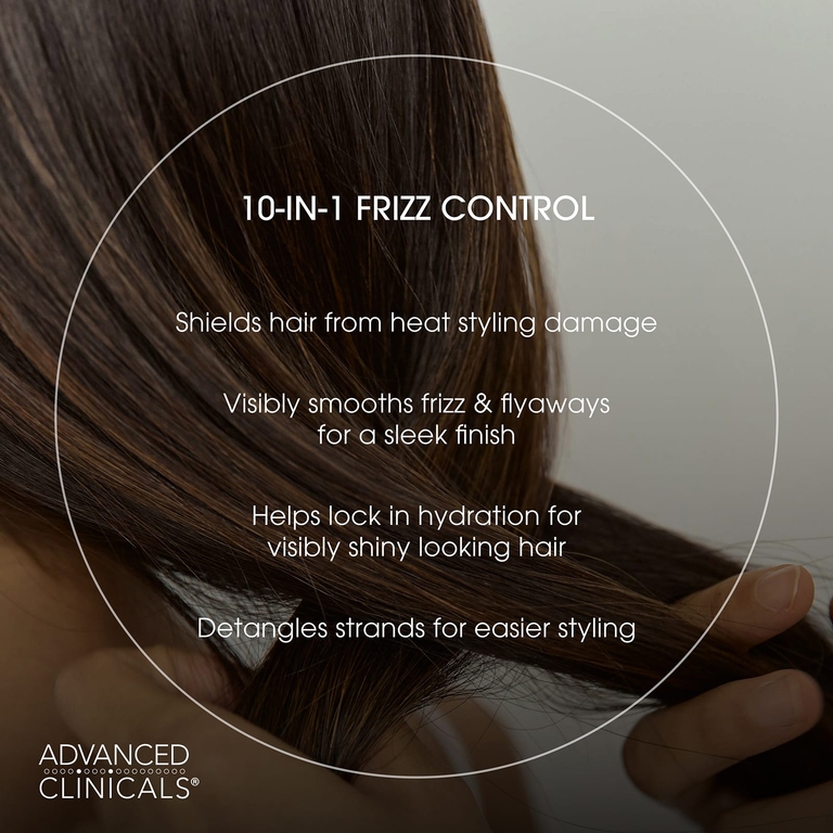 Advanced Clinicals, термозащитное средство 10 в 1 Frizz Control, для сухих и пушения волос, 222 мл (7,5 жидк. унции)