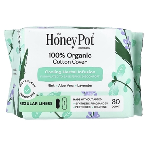 The Honey Pot Company, оболочка из 100% органического хлопка, охлаждающий травяной настой, обычные прокладки, 30 штук