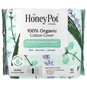 The Honey Pot Company, прокладки с крылышками из 100% органического хлопка, супер, 16 шт.