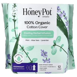 The Honey Pot Company, органический охлаждающий травяной настой, подушечки с крылышками, ночной, 12 штук