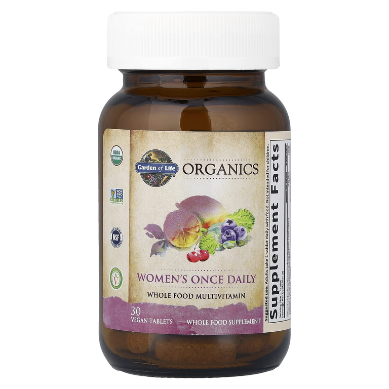 Garden of Life, Organics, мультивитамины из цельных продуктов для женщин, одна таблетка в день, 30 веганских таблеток
