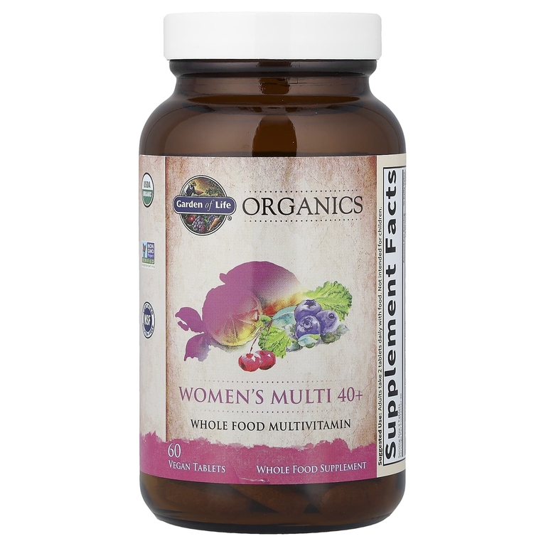 Garden of Life, Organics, мультивитамины для женщин от 40 лет, 60 веганских таблеток