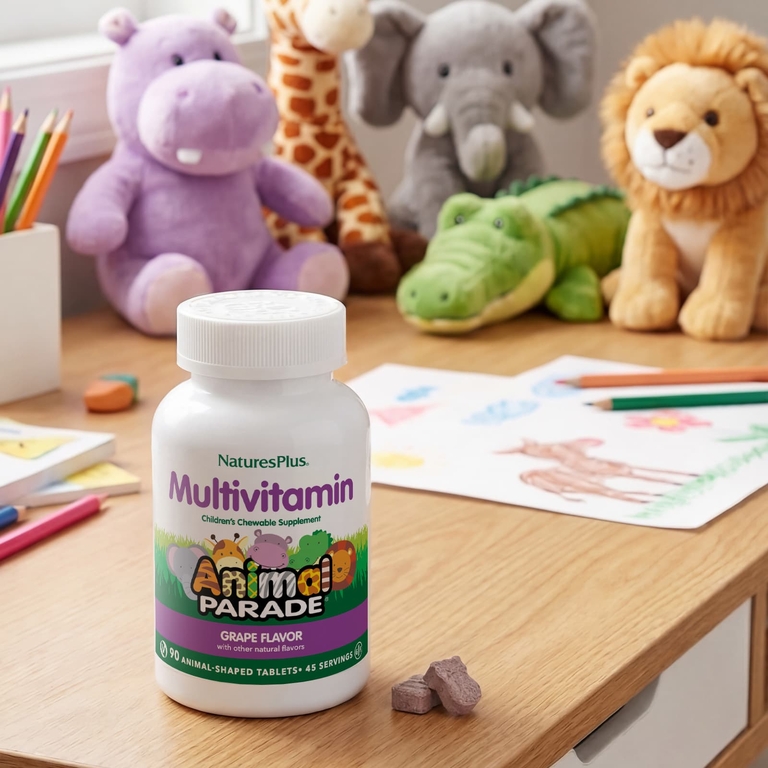 NaturesPlus, Animal Parade®, жевательные мультивитамины для детей, со вкусом винограда, 90 таблеток в форме животных