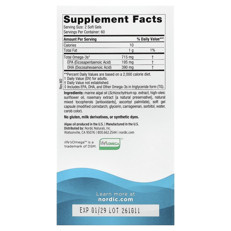 Nordic Naturals, Algae Omega, 120 мягких таблеток (357,5 мг в каждой капсуле)