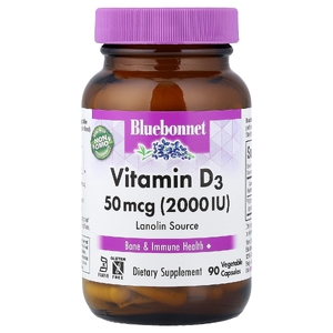 Bluebonnet Nutrition, витамин D3, 50 мкг (2000 МЕ), 90 растительных капсул