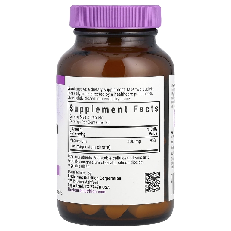 Bluebonnet Nutrition, цитрат магния, 60 капсуловидных таблеток (200 мг в 1 шт.)