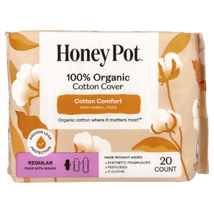 The Honey Pot Company, нетравяные прокладки с крылышками из 100% органического хлопка, обычные, 20 штук