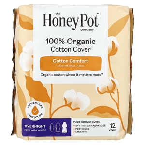 The Honey Pot Company, прокладки с крылышками из 100% органического хлопка, не травяные, ночные, 12 штук