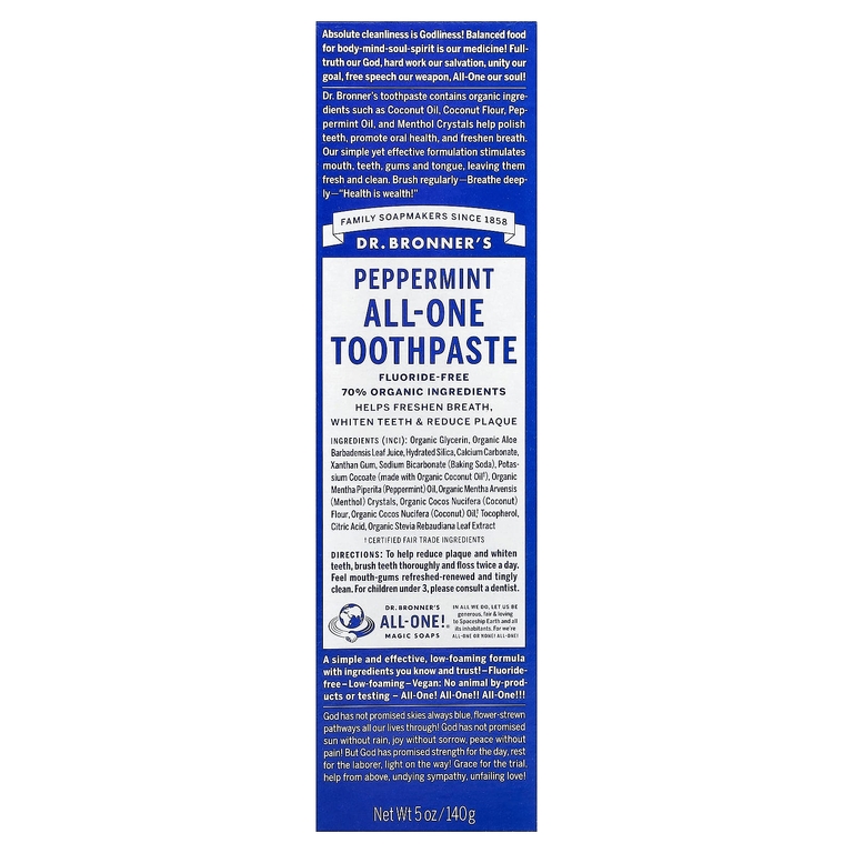 Dr. Bronner's, All-One Toothpaste, перечная мята, 140 г (5 унций)