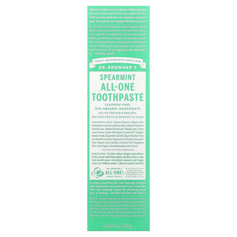 Dr. Bronner's, Зубная паста All-One, мята, 5 унций (140 г)