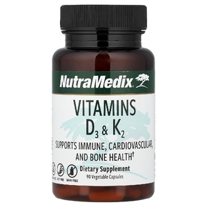 NutraMedix, витамины D3 и K2, 90 растительных капсул