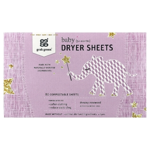 Grab Green, D Dry Sheets, для детей от 5 месяцев, Dreamy Rosewood с эфирными маслами, 80 компостируемых листов
