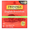 Twinings, чистый черный чай, "Английский завтрак", без кофеина, 50 чайных пакетиков, 100 г (3,53 унции)
