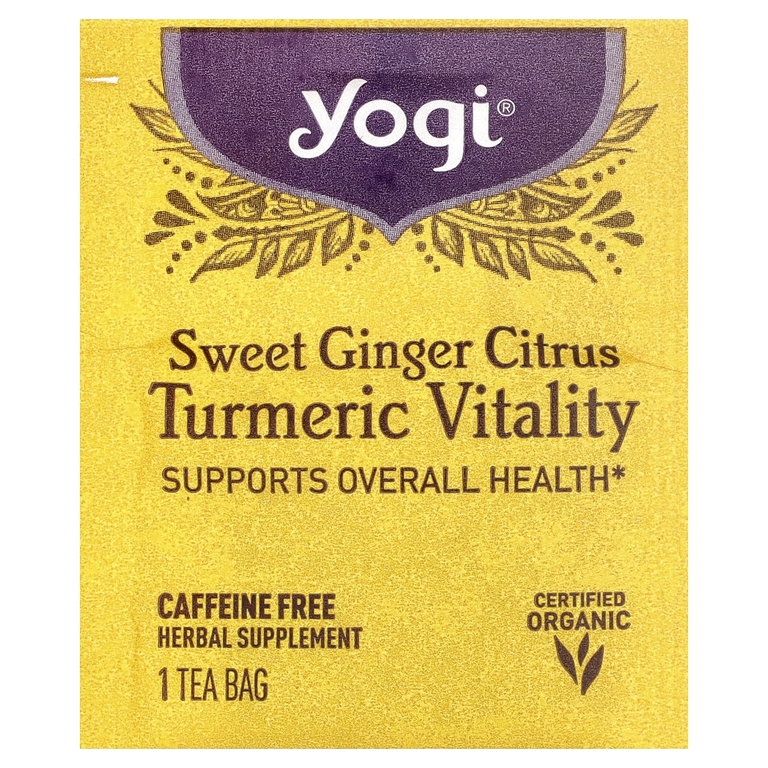 Yogi Tea, Vitality с куркумой, сладкий имбирь и цитрус, без кофеина, 16 чайных пакетиков, 32 г (1,12 унции)