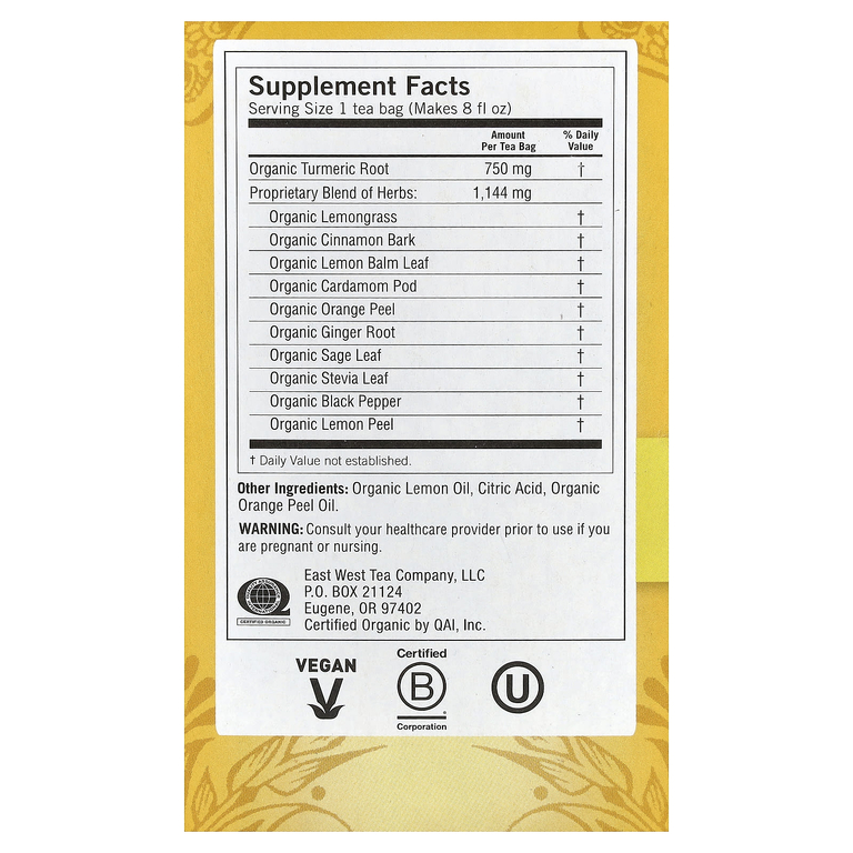 Yogi Tea, Vitality с куркумой, сладкий имбирь и цитрус, без кофеина, 16 чайных пакетиков, 32 г (1,12 унции)