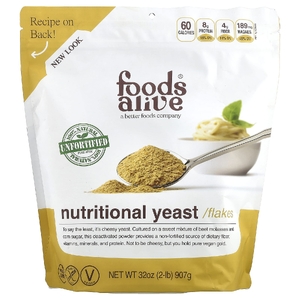 Foods Alive, пищевые дрожжи в хлопьях, необогащенные, 907 г (2 фунта)