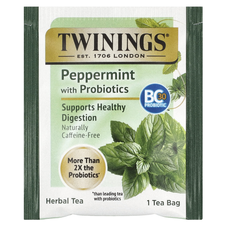 Twinings, Herbal Tea, перечная мята с пробиотиками, без кофеина, 18 чайных пакетиков, 36 г (1,27 унции)