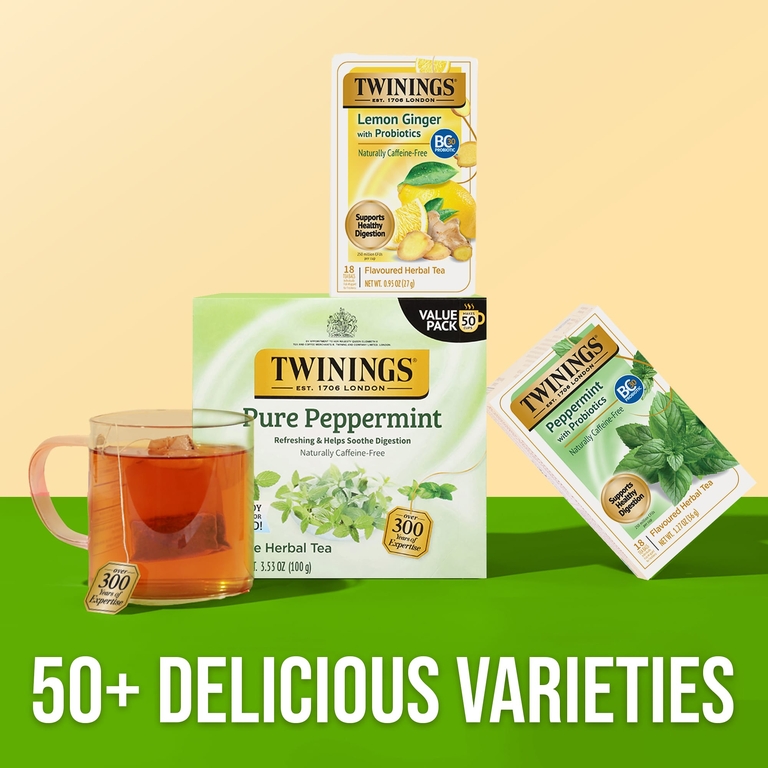Twinings, Herbal Tea, перечная мята с пробиотиками, без кофеина, 18 чайных пакетиков, 36 г (1,27 унции)