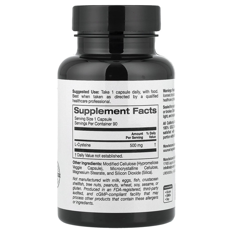California Gold Nutrition, L-цистеин, 500 мг, 90 растительных капсул