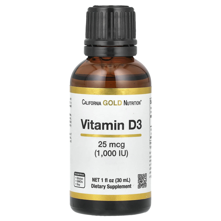 California Gold Nutrition, витамин D3, 25 мкг (1000 МЕ), 30 мл (1 жидк. унция)