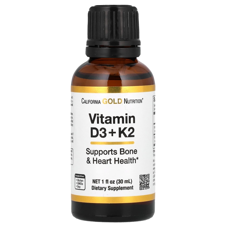 California Gold Nutrition, витамины D3 и K2 в виде MK4, 25 мкг (1000 МЕ), 30 мл (1 жидк. унция)