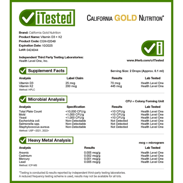 California Gold Nutrition, витамины D3 и K2 в виде MK4, 25 мкг (1000 МЕ), 30 мл (1 жидк. унция)