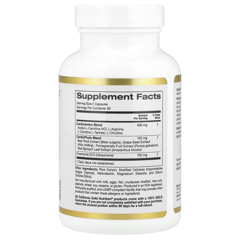 California Gold Nutrition, комплекс для здоровья сердца со смесью CardioAmino, смесью CardioPhyto и коэнзимом Q10, 180 растительных капсул