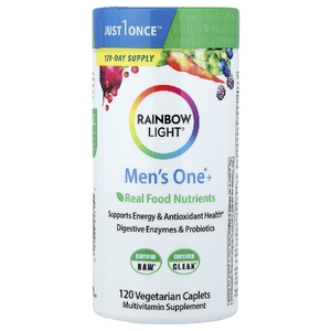 Rainbow Light, Men's One®+, питательные вещества из натуральных продуктов, 120 вегетарианских капсуловидных таблеток