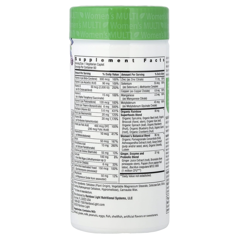 Rainbow Light, Women's One®+, питательные вещества из натуральных продуктов, 60 вегетарианских капсул