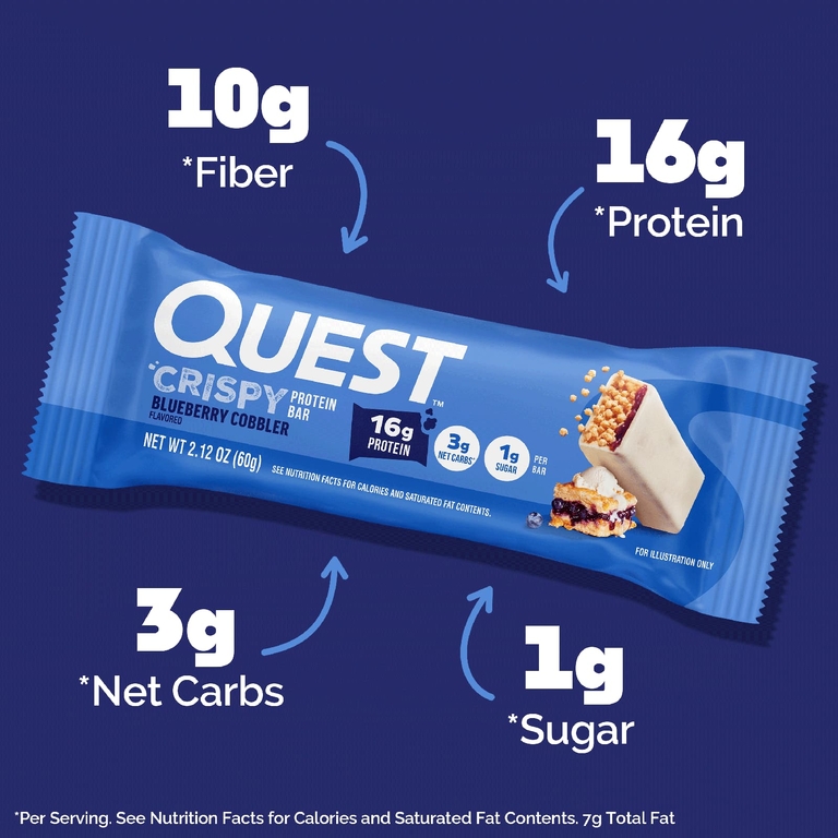 Quest Nutrition, протеиновый батончик, хрустящий пирог с голубикой, 12 батончиков по 60 г (2,12 унции)