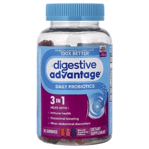 Schiff, Digestive Advantage®, жевательные таблетки с пробиотиками для ежедневного приема, натуральный суперфрукт, 90 жевательных таблеток