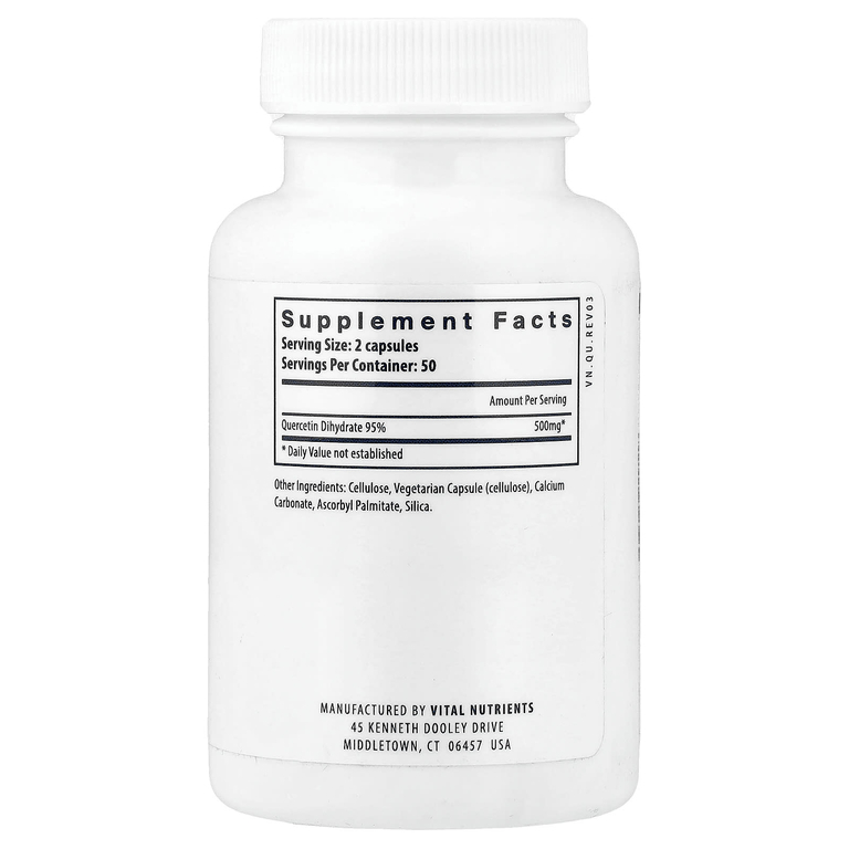 Vital Nutrients, кверцетин, 100 веганских капсул (250 мг в 1 капсуле)