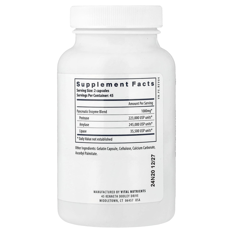 Vital Nutrients, панкреатические ферменты, 90 капсул