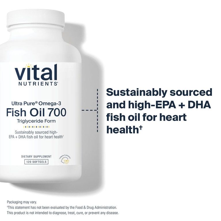 Vital Nutrients, ультрачистый рыбий жир 700, со вкусом лимона, 120 капсул