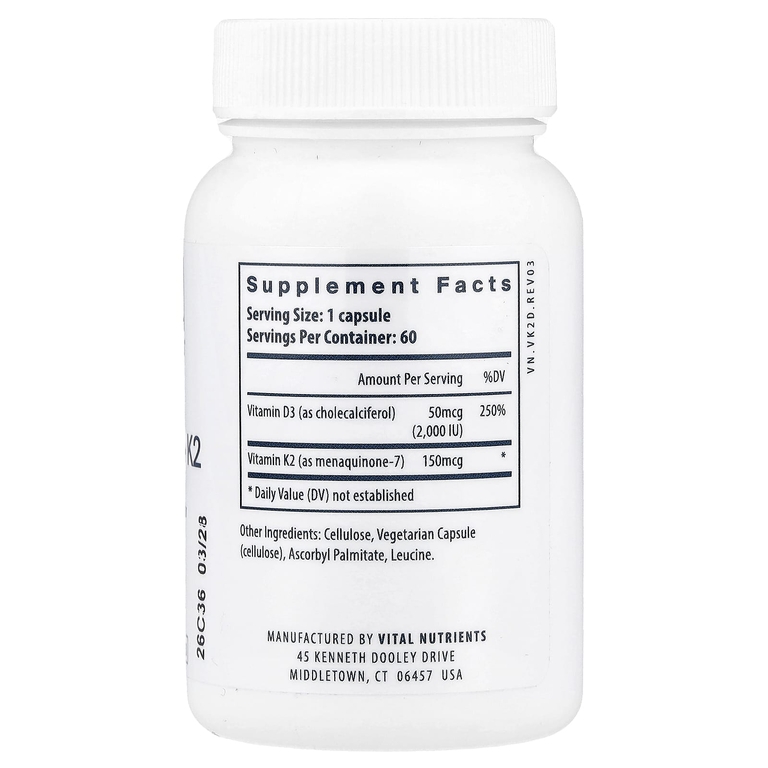 Vital Nutrients, K2-7 + D3, 60 вегетарианских капсул
