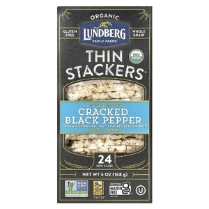 Lundberg, Organic Thin Stackers, воздушные пирожные, черный перец с мелкой солью, с легкой солью, 24 рисовых кекса, 168 г (6 унций)