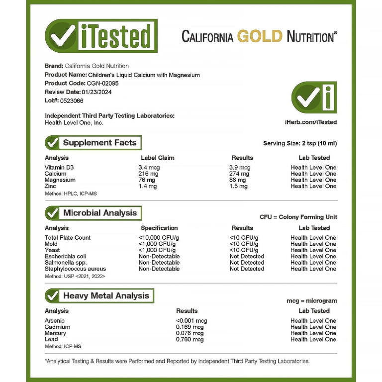 California Gold Nutrition, жидкий кальций для детей с магнием, витамином D и цинком, со вкусом апельсина, 473 мл