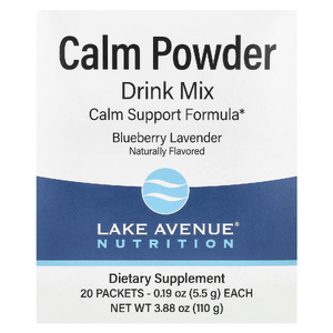 Lake Avenue Nutrition, Calm, успокаивающая порошковая смесь для приготовления напитков с калием и смесью AminoCalm, L-триптофаном и L-теанином, голубика и лаванда, 20 пакетиков по 5,5 г (0,19 унции)