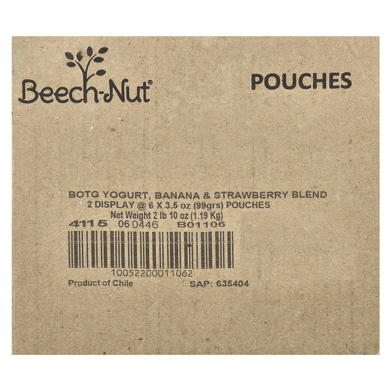 Beech-Nut, завтрак, для детей от 12 месяцев, йогурт с бананом и клубникой, 12 паучей по 99 г (3,5 унции)