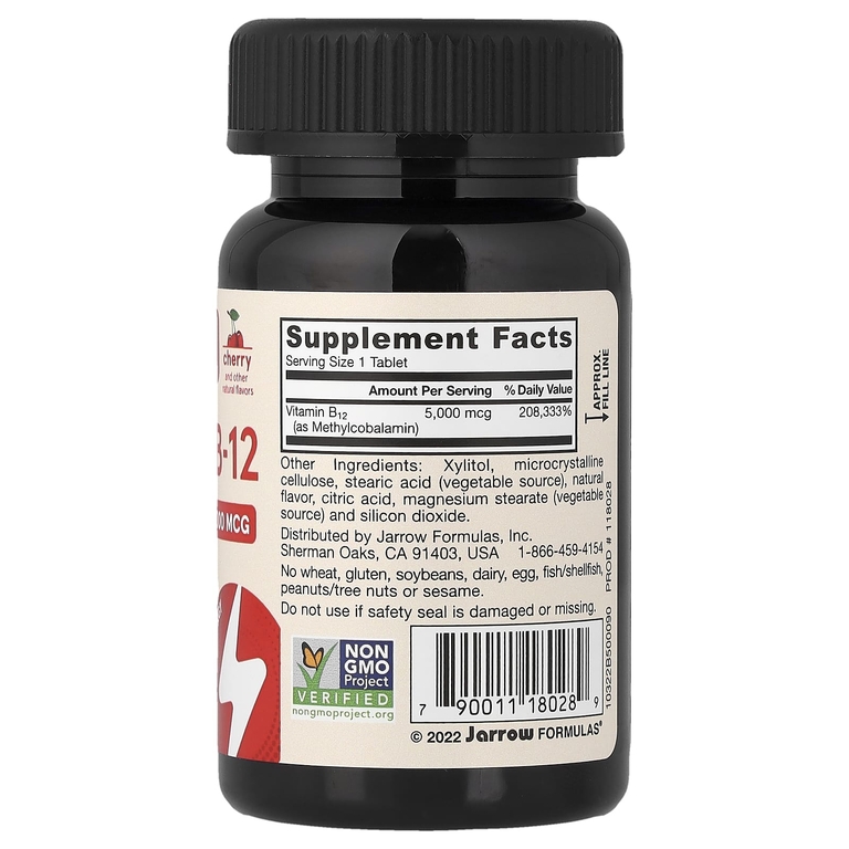 Jarrow Formulas, веганский метил B12, со вкусом вишни, 5000 мкг, 90 жевательных таблеток