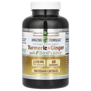 Amazing Nutrition, куркума и имбирь с BioPerine, 180 растительных капсул