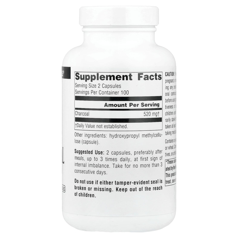 Source Naturals, 100% чистый активированный уголь, 260 мг, 200 капсул