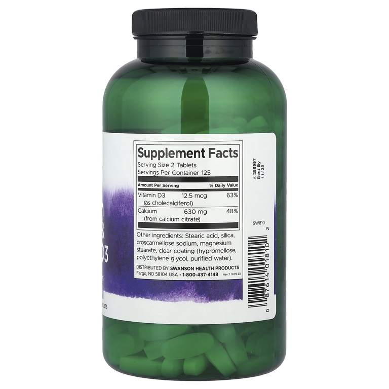 Swanson Vitamins, цитрат кальция и витамин D3, 250 таблеток