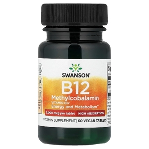 Swanson Vitamins, Витамин B12, метилкобаламин, 5000 мкг, 60 веганских таблеток