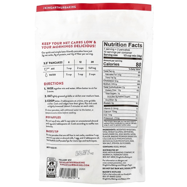 King Arthur Baking Company, Блинная смесь с углеводами, 340 г (12 унций)